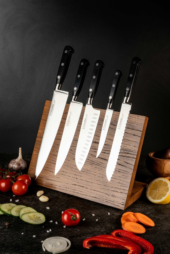 Кутовий настільний тримач для ножів з магнітом, колір горіх, 32х13х22, OSAKA HAMONO ™ OH5011