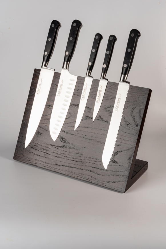 Кутовий настільний тримач для ножів з магнітом, дуб колір венге, 32х13х22, OSAKA HAMONO ™ OH5001