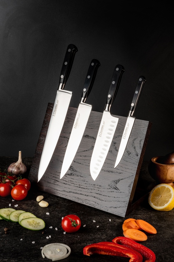 Кутовий настільний тримач для ножів з магнітом, дуб колір венге, 32х13х22, OSAKA HAMONO ™ OH5001