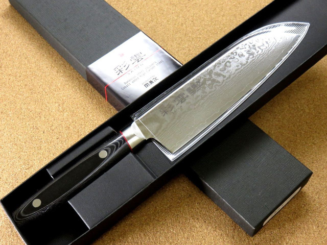 Santoku knife 170 mm, VG-10 33 layers Damask, Kanetsugu SAIUN 9003, Japan