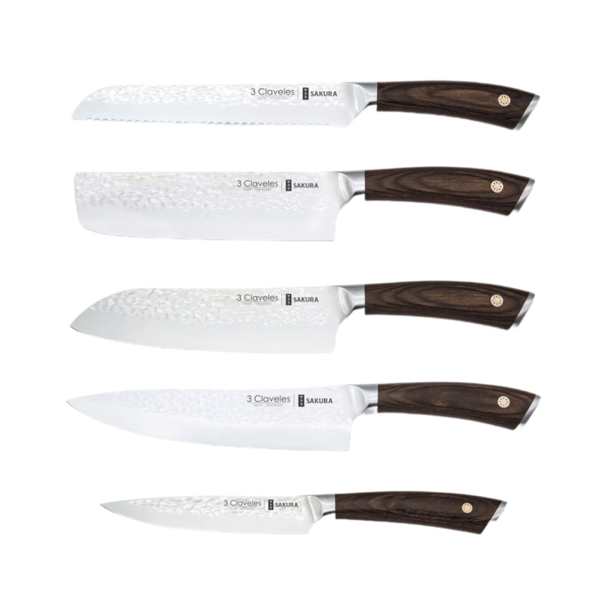 Set of 5 Kitchen Knives, SAKURA 3claveles OH0032, Spain