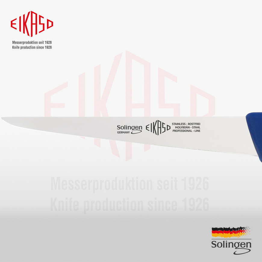 Knife for cod fish straight, flexible 18 cm Eikaso Solingen blue 3811810-394