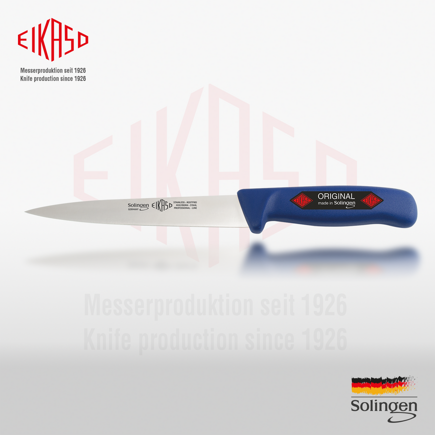 Fish knife straight tip in the middle, flexible 18 cm Eikaso Solingen blue 3801810-394